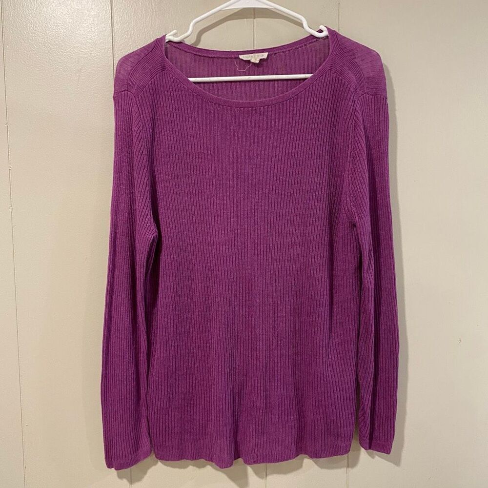 Eileen Fisher Purple Ribbed Long Sleeve Knit Top Women’s Large